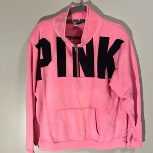 Victorias Secret PINK Quarter Zip Hot Pink Logo Sweatshirt Pullover Large